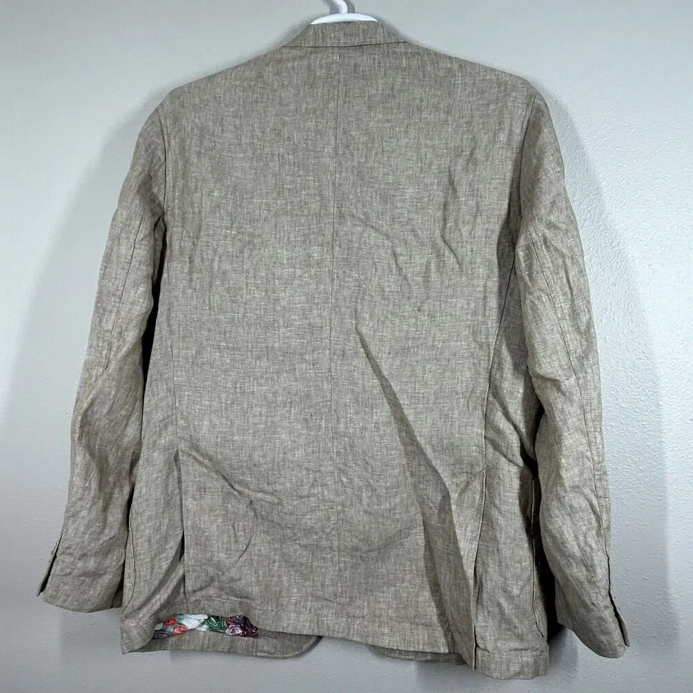 Cremieux Sport Coat Mens L 38 Beige Linen Lightweight Summer Jacket Floral Lined